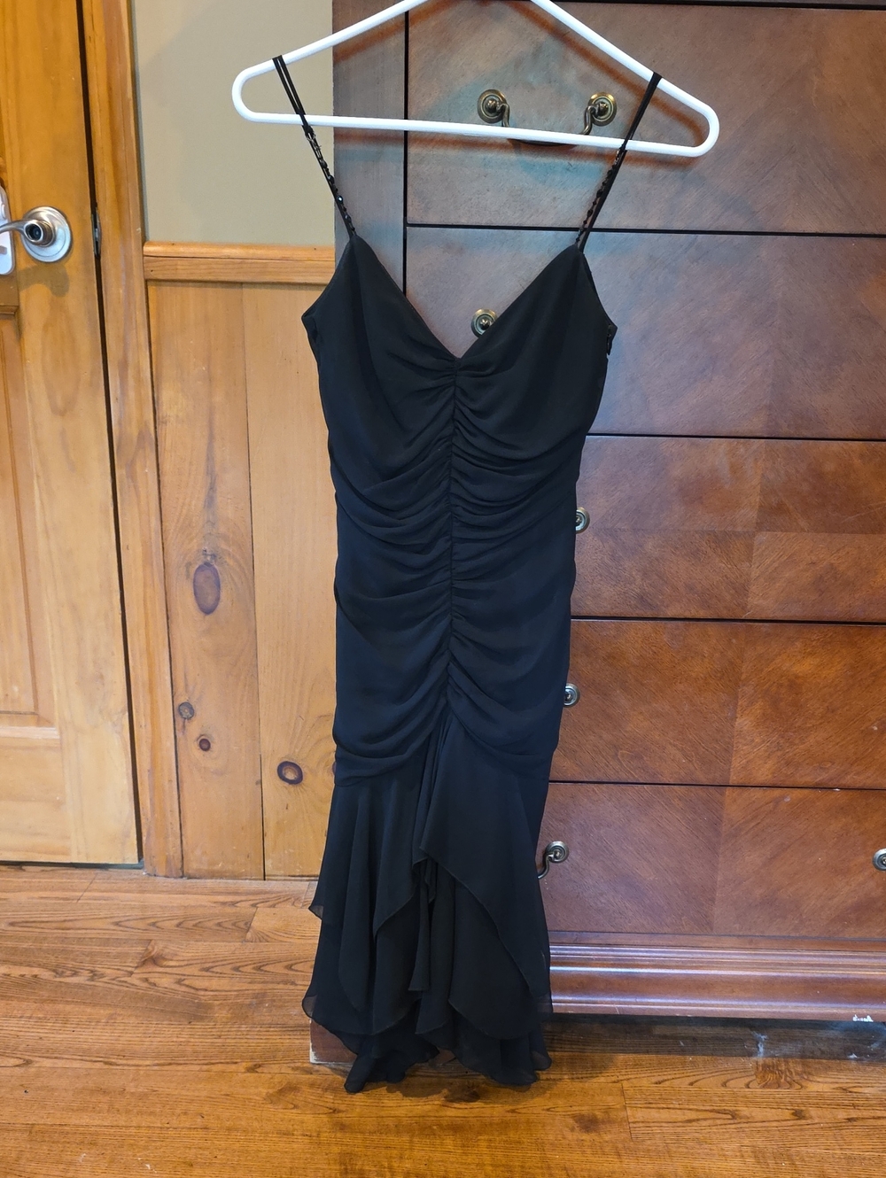 ABS Allen Schwartz Black Ruched Spaghetti-Strap High-Low Dress
